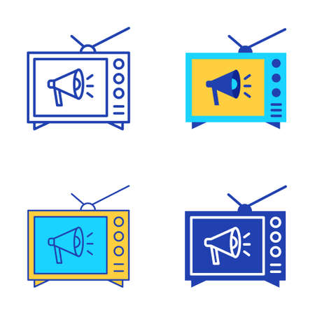 TV advertising icon set in flat and line styleのイラスト素材