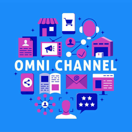 Omni-channel marketing round poster in flat styleのイラスト素材