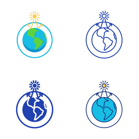 Greenhouse effect icon set in flat and line styleのイラスト素材