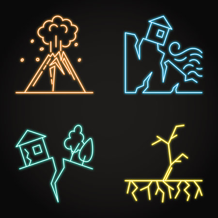 Neon ecology and climate change icon setのイラスト素材