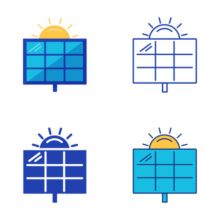 Solar panel icon set in flat and line styleのイラスト素材