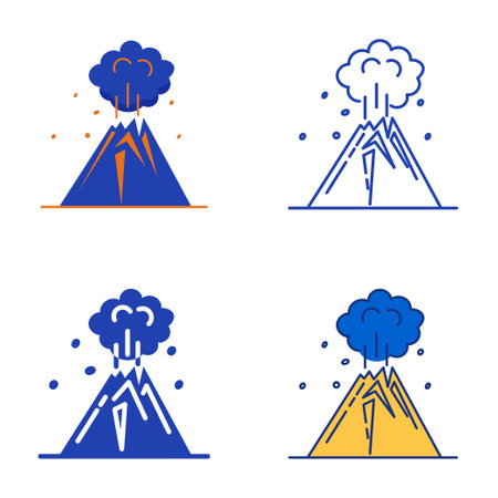Volcano eruption icon set in flat and line styleのイラスト素材