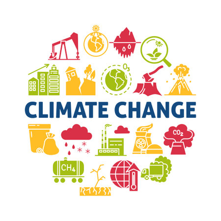 Climate change round concept poster in flat styleのイラスト素材