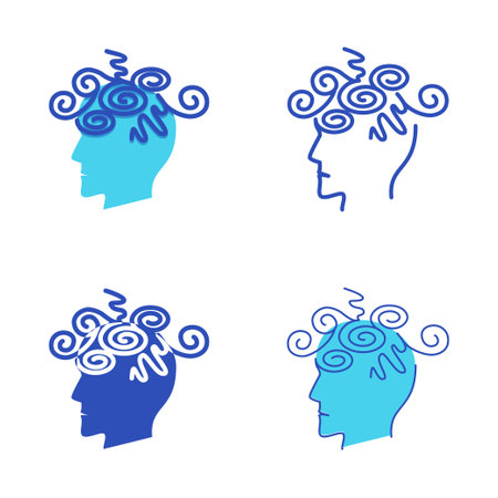Anxiety disorder icon set in flat and line styleのイラスト素材