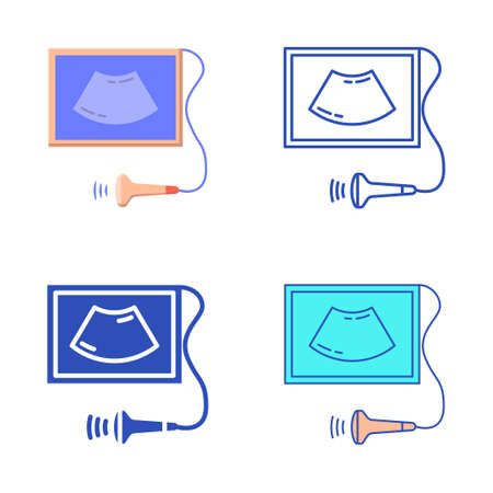Ultrasound scanner icon set in flat and line styleのイラスト素材