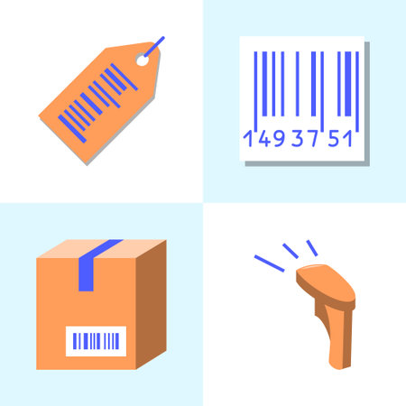 Barcode tags and scanner icon set in flat style. Vector illustration.のイラスト素材