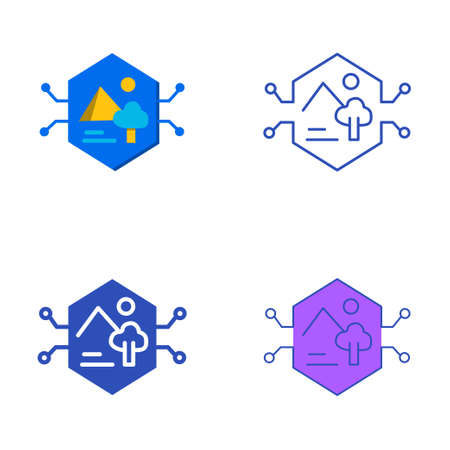 NFT art icon set in flat and line style