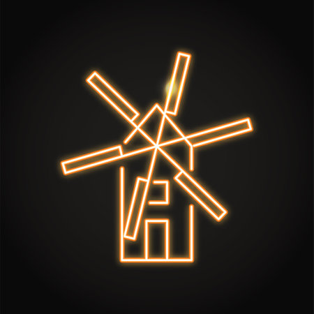Neon windmill icon in line styleのイラスト素材