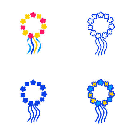 Floral wreath icon set in flat and line styleのイラスト素材