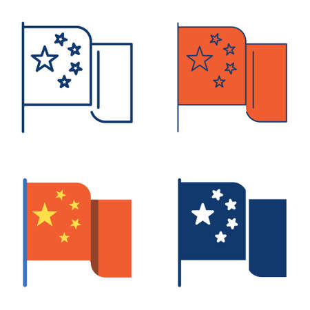 Flag of China icon set in flat and line styleのイラスト素材