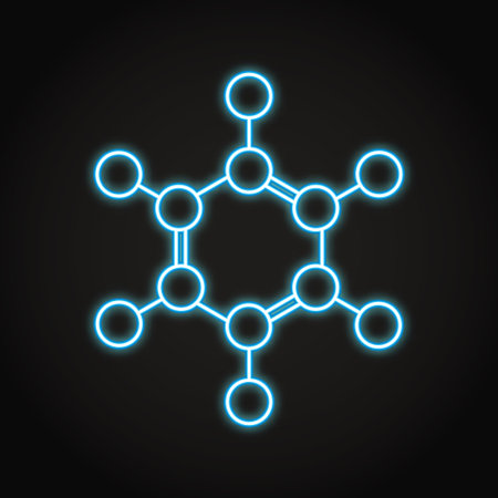 Benzene molecule structural model neon iconのイラスト素材