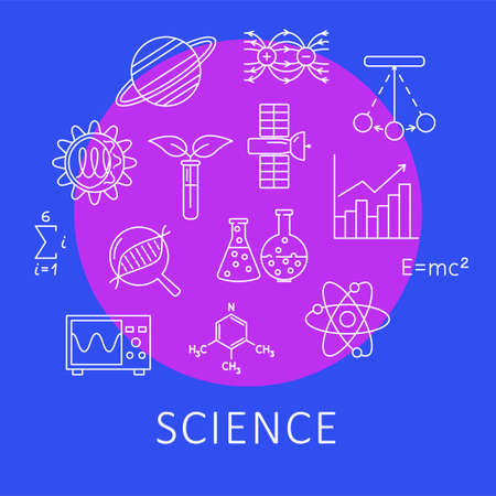 Science banner with icons in line style