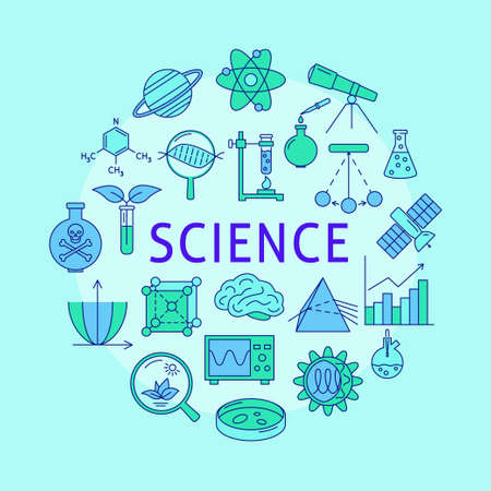 Science round poster in colored line styleのイラスト素材