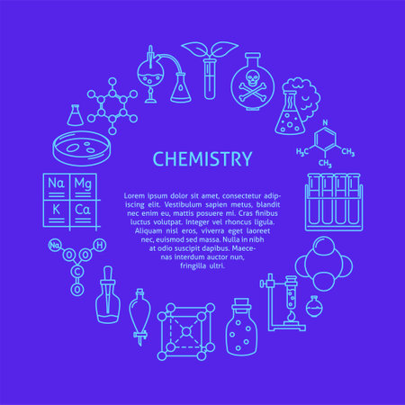 Chemistry round banner in line styleのイラスト素材