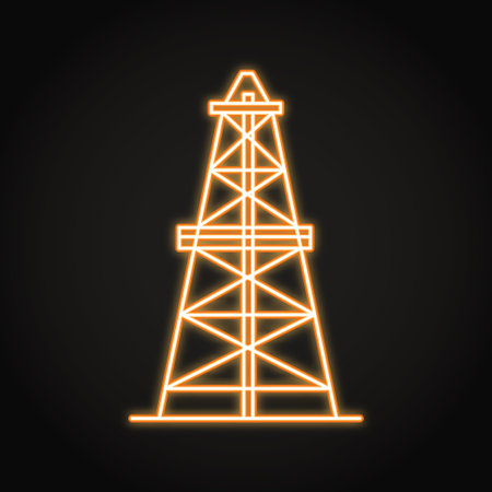 Neon oil rig icon in line styleのイラスト素材