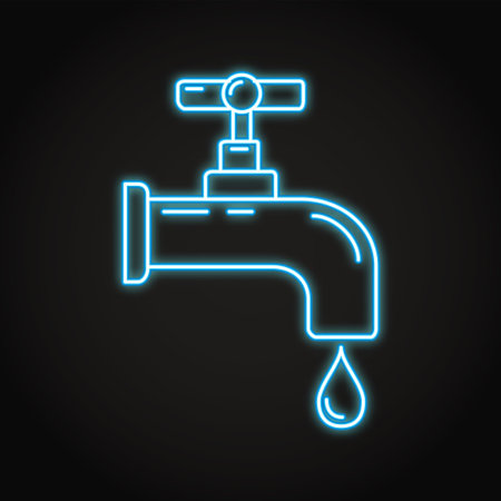 Neon water tap icon in line styleのイラスト素材