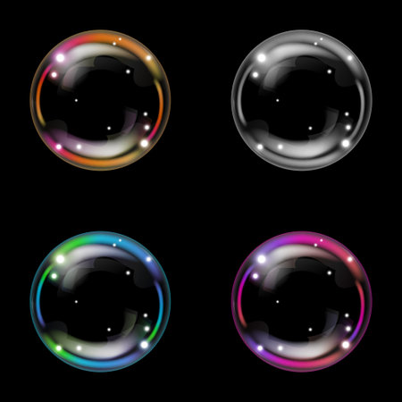Colorful realistic soap bubbles setのイラスト素材