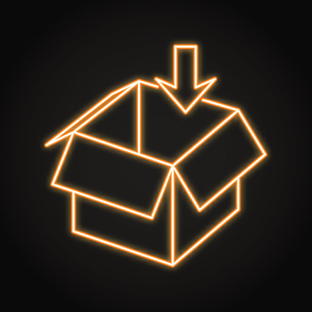 Open cardboard box neon iconのイラスト素材