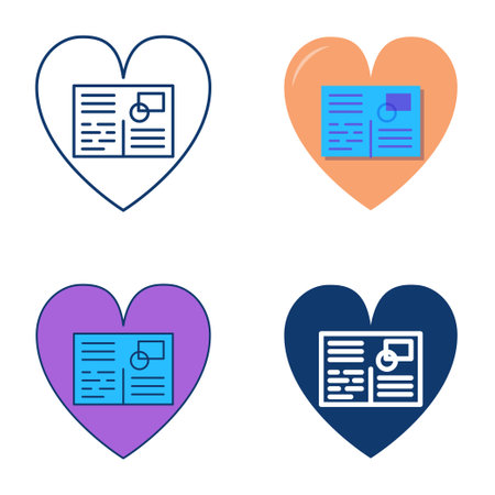Postcard in a heart icon setのイラスト素材