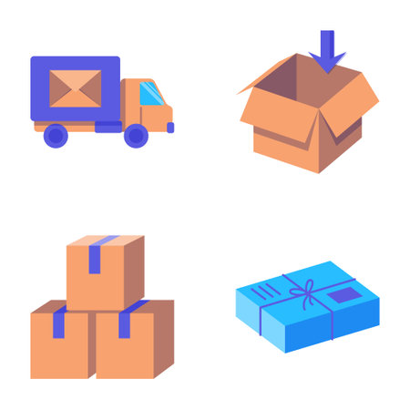 Parcels and delivery boxes icon setのイラスト素材