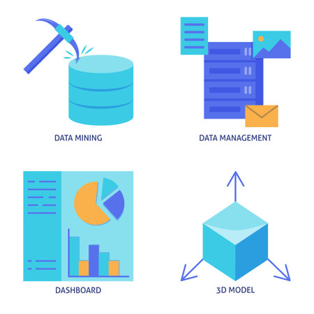 Data mining and management flat icon setのイラスト素材