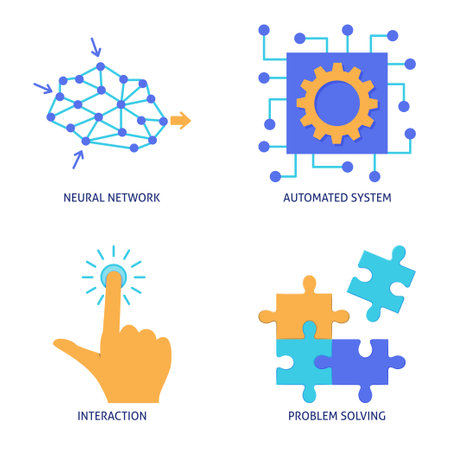 Neural network and automated systems flat icon setのイラスト素材