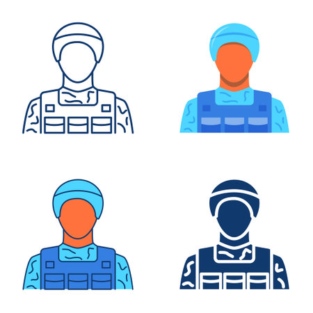 Military soldier icon set in flat and line styleのイラスト素材