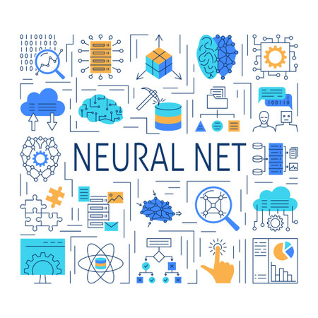 Artificial neural network banner in line styleのイラスト素材