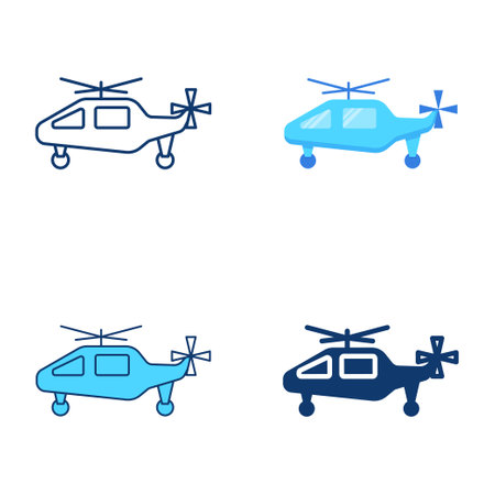 Helicopter icon set in flat and line styleのイラスト素材