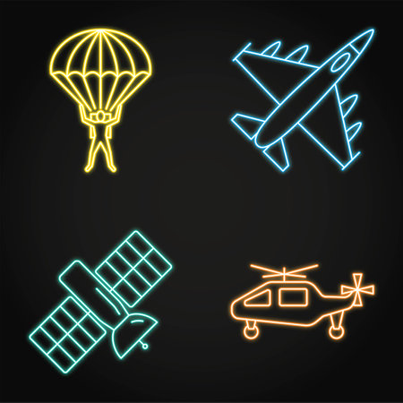 Military air force neon icon setのイラスト素材
