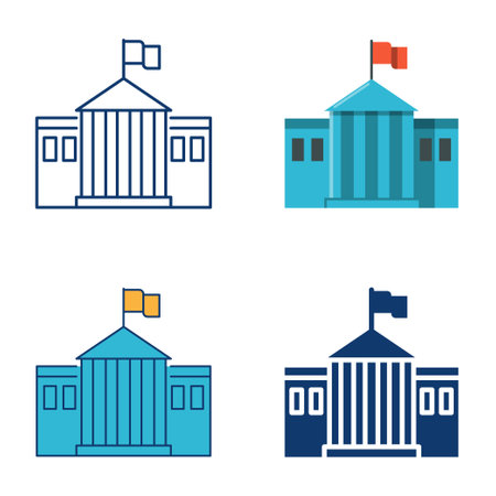 Government building icon set in flat and line styleのイラスト素材