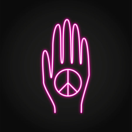 Hand with peace sign neon iconのイラスト素材