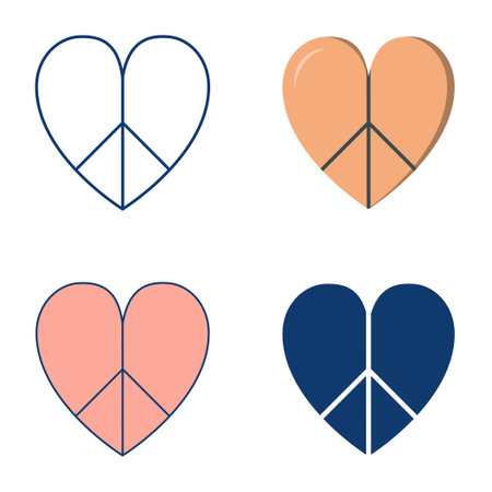 Heart with peace sign icon setのイラスト素材