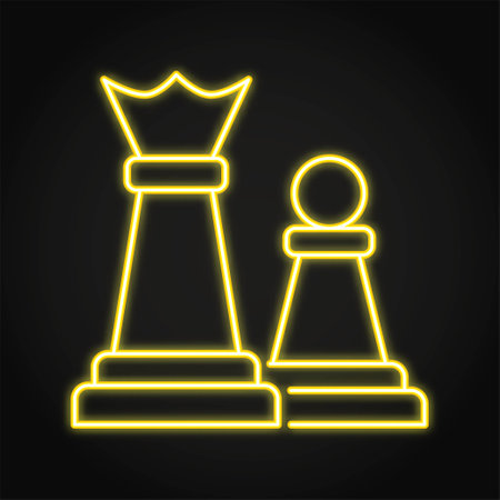 Chess figures neon line icon. Queen and pawn symbols. Diplomacy and strategy concept. vector illustration.のイラスト素材