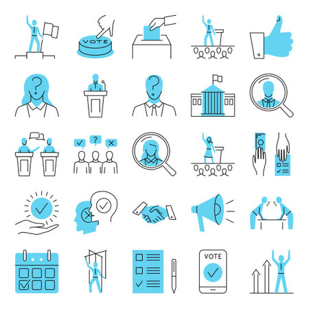 Politics and government line icon set. Elections and political voting symbols. vector illustration.のイラスト素材