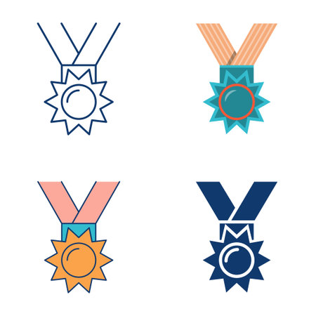 Star medal icon set in flat and line styleのイラスト素材