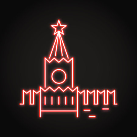Moscow Kremlin tower neon iconのイラスト素材