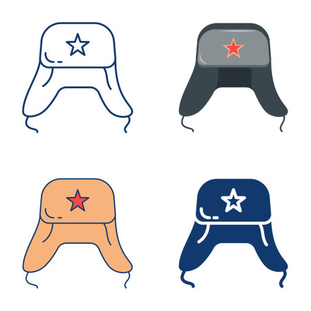 Ushanka hat with ears icon setのイラスト素材