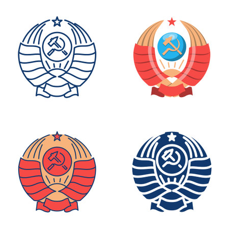 USSR coat of arms icon set. symbol with hammer and sickle. Soviet emblem. Vector illustration.のイラスト素材