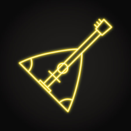 Balalaika musical instrument neon icon. Traditional Russian folk music instrument. Vector illustration.のイラスト素材