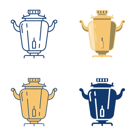 Traditional samovar icon set in flat and line styleのイラスト素材