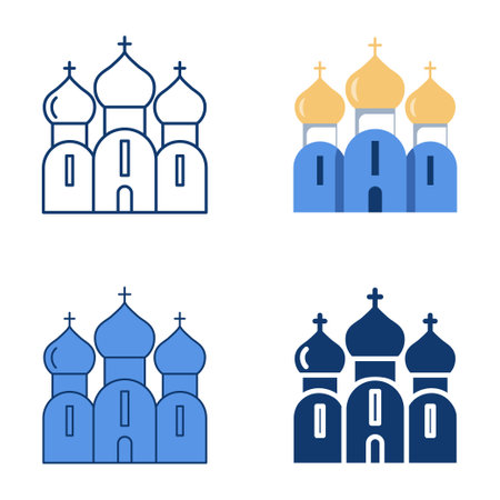 Orthodox church icon set in flat and line style. Christian building religion symbol. Vector illustrationのイラスト素材