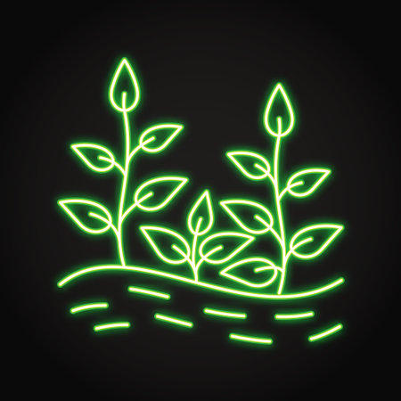 Growing plants neon line icon. Keep soil covered, soil armor. Vector illustration.のイラスト素材