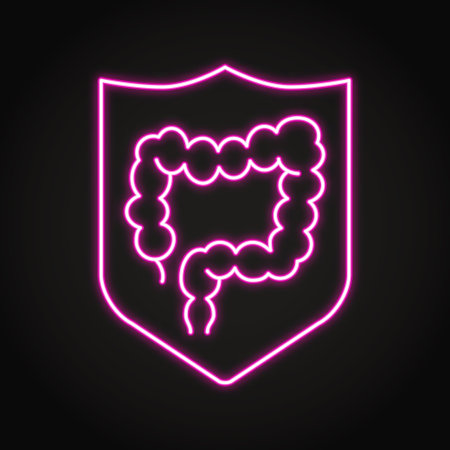 Stomach protection neon line iconのイラスト素材
