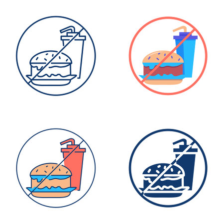 No fastfood icon set in flat and line styleのイラスト素材