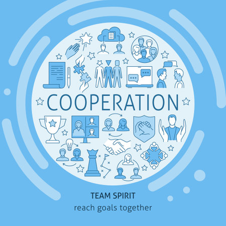 Cooperation round concept banner with textのイラスト素材