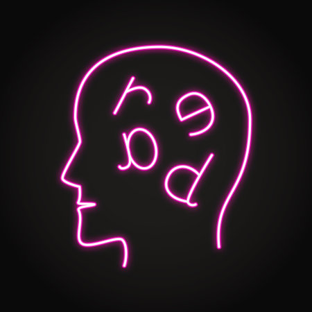 Dyslexia learning disorder neon line icon. Difficulty to read and write. Vector illustrationのイラスト素材