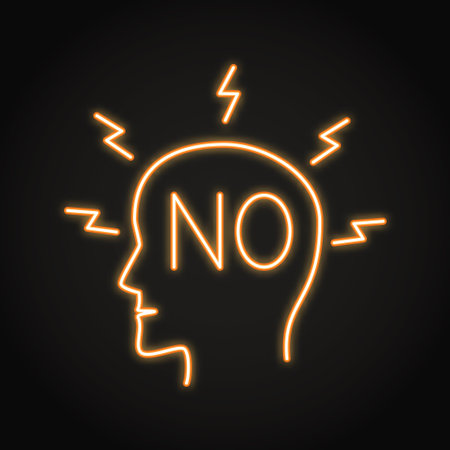 ODD neon line icon. Oppositional defiant disorder. Head with negative No symbol. Vector illustrationのイラスト素材