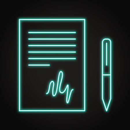 Signed document neon iconのイラスト素材