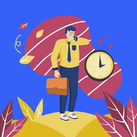 business man holding a bag looking at wristwatchのイラスト素材